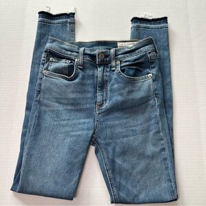 Rag & Bone Olana High Rise Color Block Patchwork Skinny Cropped Blue Jeans